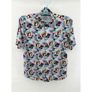 Buc-ees Mens Tropical Palm Tree Beaver Print Button Up Shirt Multicolor Size M